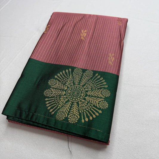 Dusky Rose & Bottle Green – Soft Silk Saree with Woven Medallion -SKU: I4-005