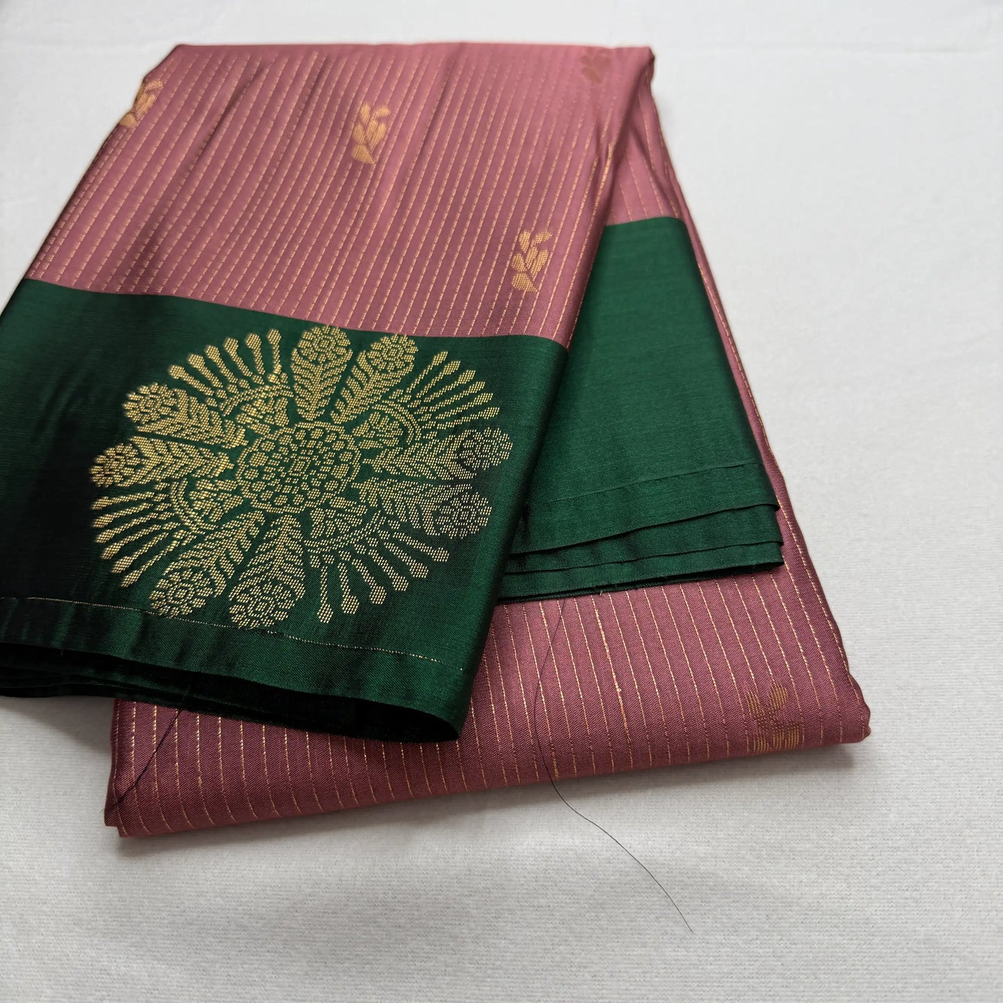 Dusky Rose & Bottle Green – Soft Silk Saree with Woven Medallion -SKU: I4-005