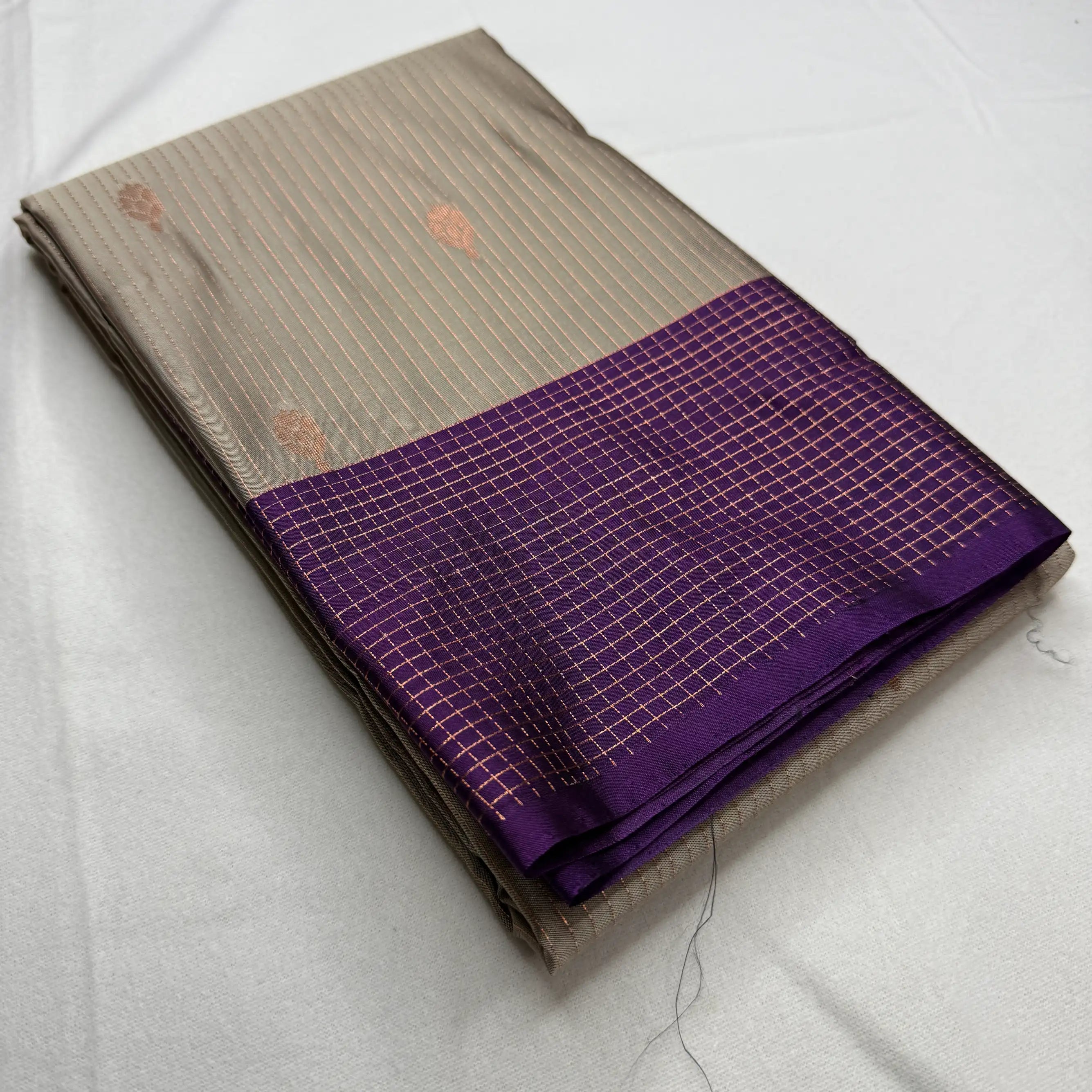 Elegant Grey & Purple – Soft Silk Saree with Geometric Pallu -SKU: I4-004