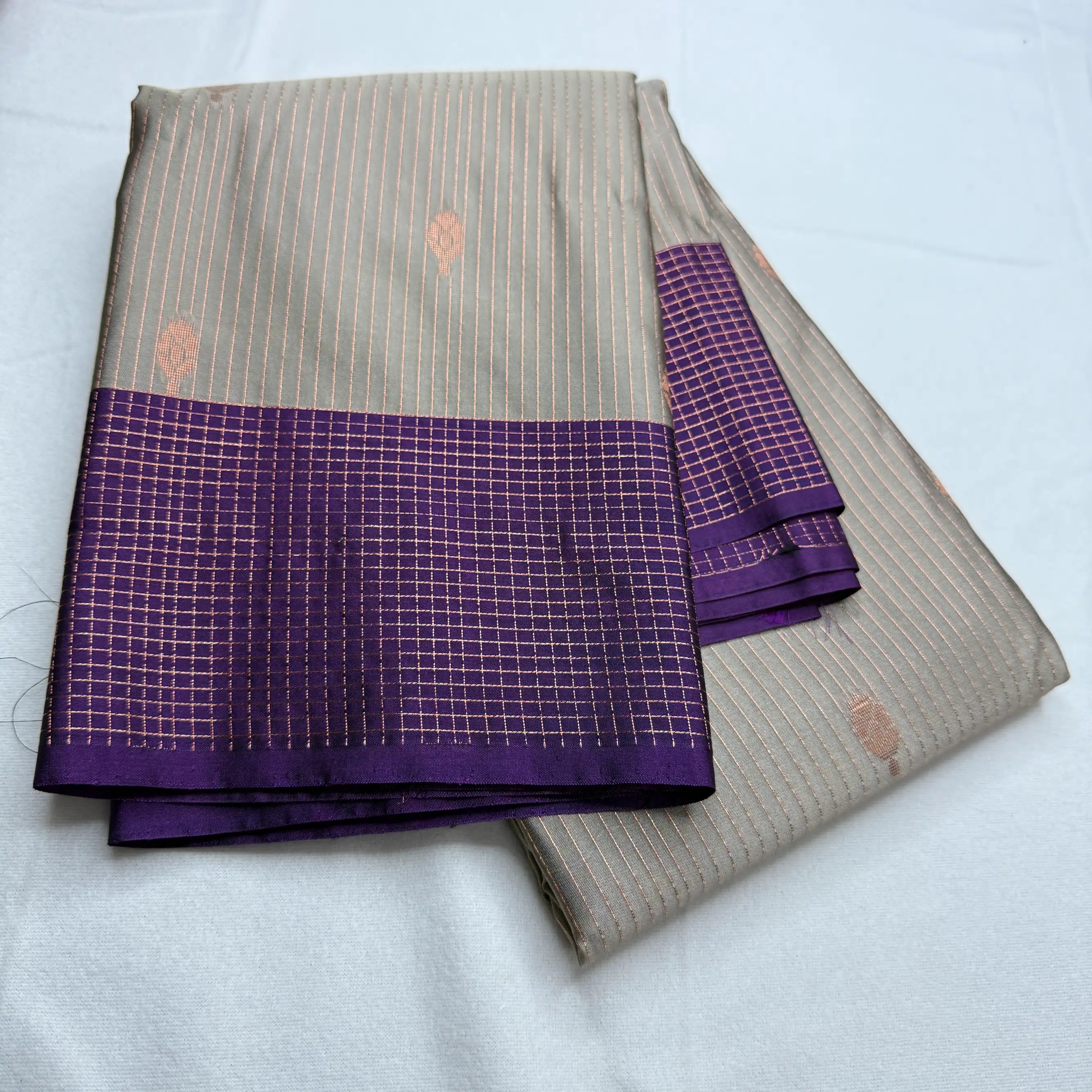 Elegant Grey & Purple – Soft Silk Saree with Geometric Pallu -SKU: I4-004
