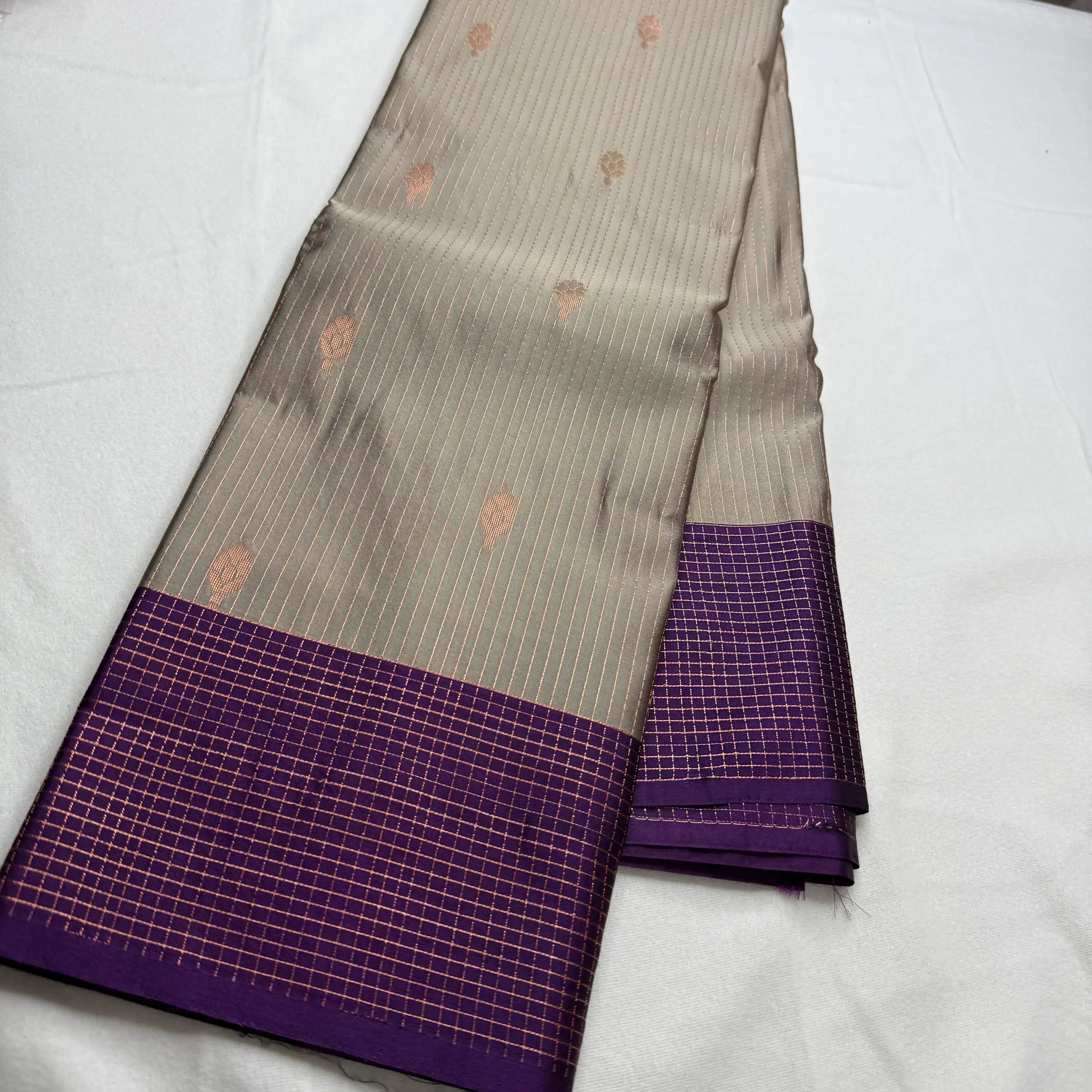Elegant Grey & Purple – Soft Silk Saree with Geometric Pallu -SKU: I4-004