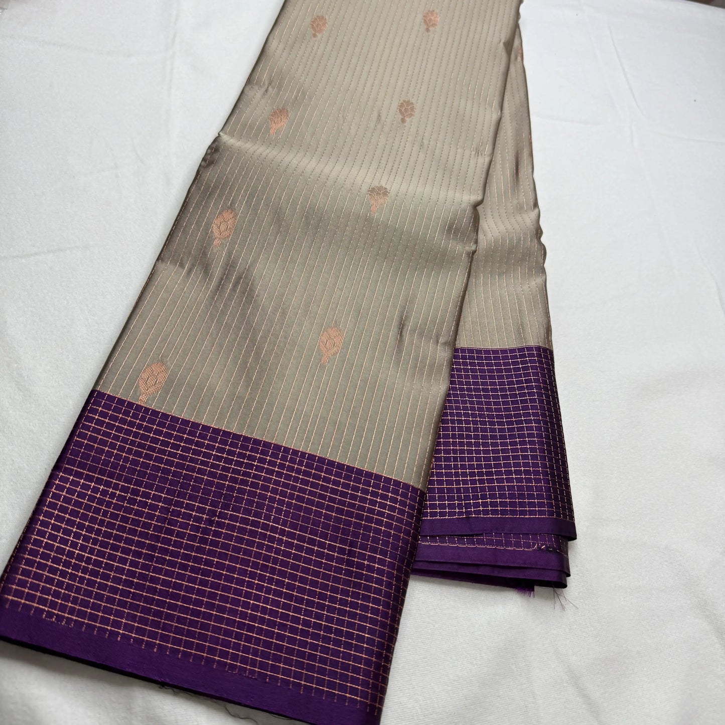 Elegant Grey & Purple – Soft Silk Saree with Geometric Pallu -SKU: I4-004