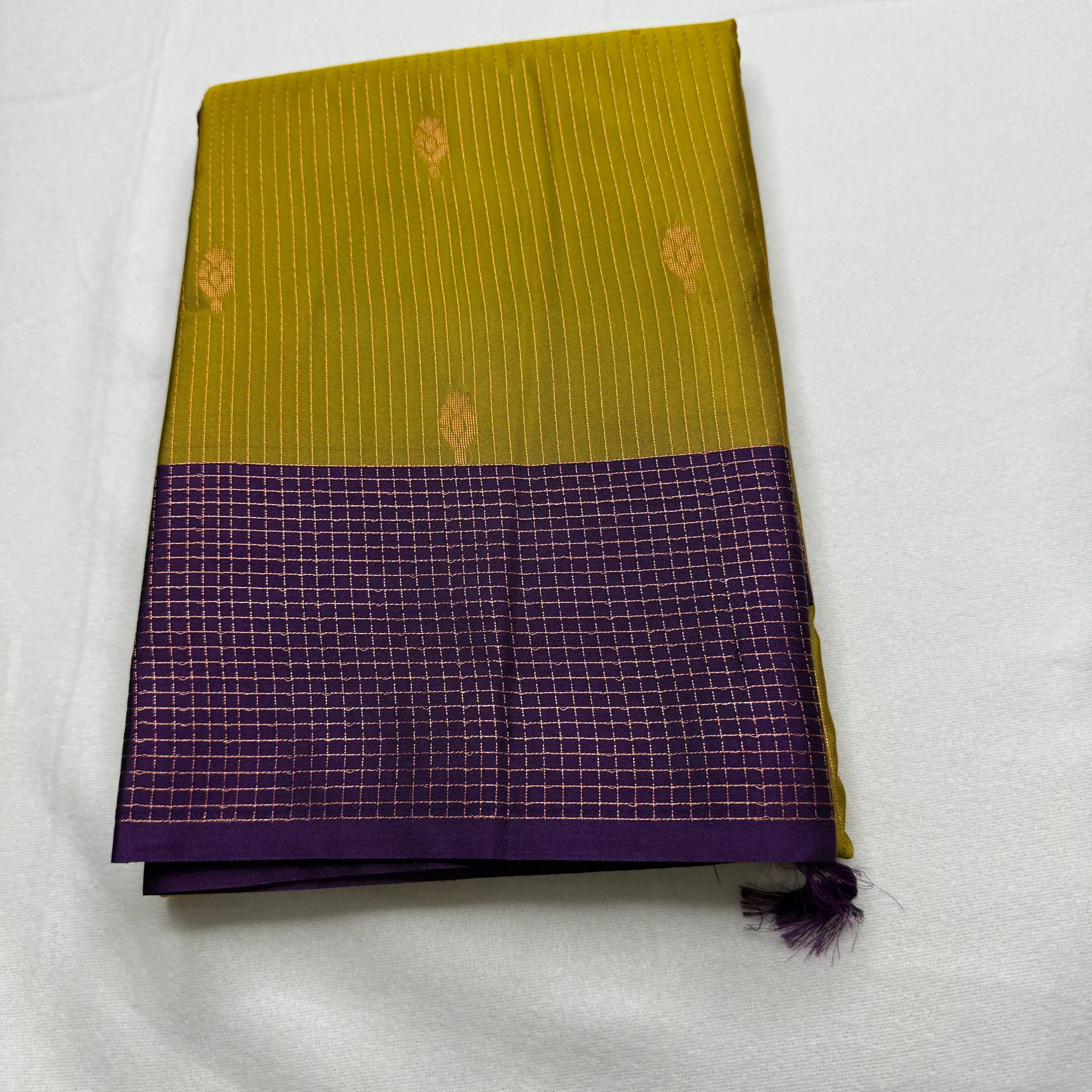 Chartreuse & Purple – Soft Silk Saree with Geometric Pallu -SKU: I4-003