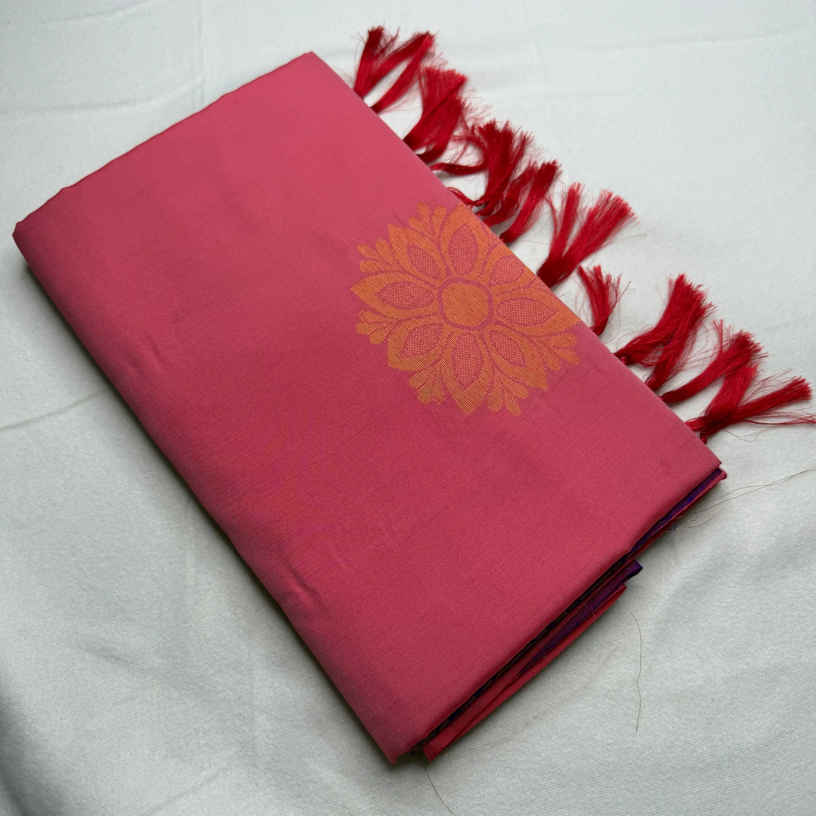 Dusty Rose & Violet – Soft Silk Saree with Floral Pallu -SKU: H4-003