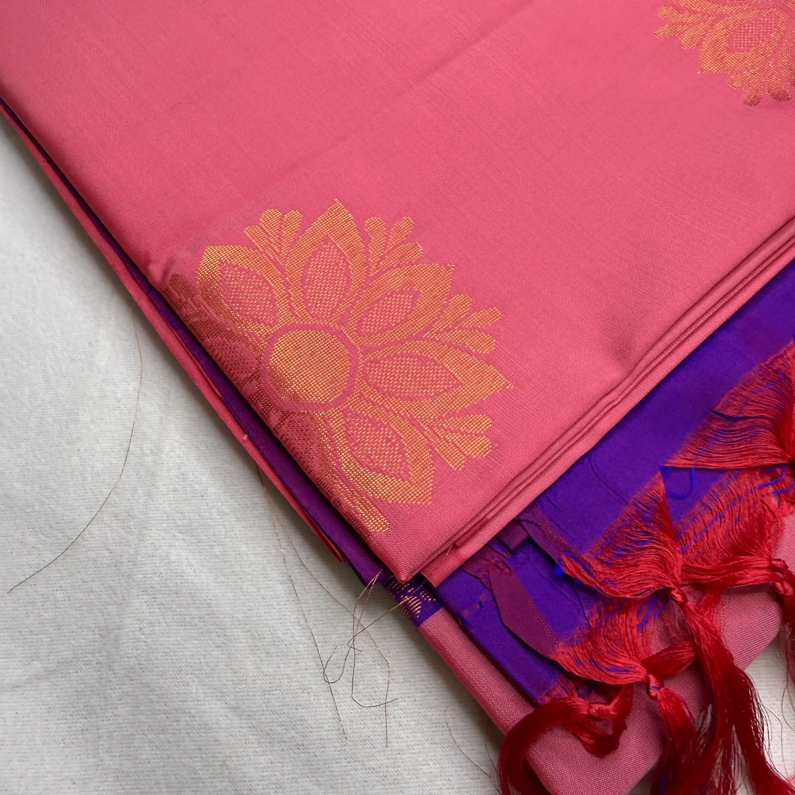 Dusty Rose & Violet – Soft Silk Saree with Floral Pallu -SKU: H4-003