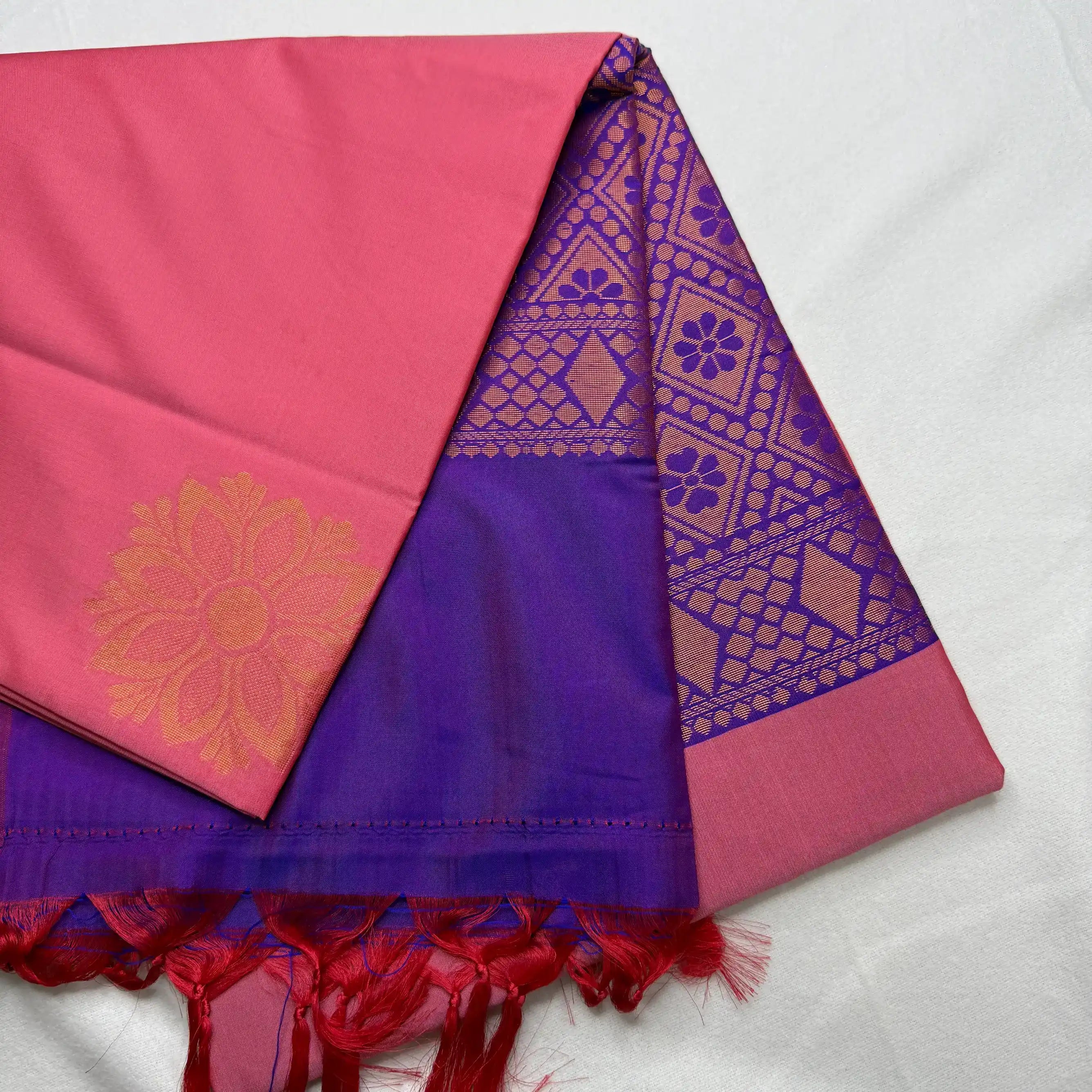 Dusty Rose & Violet – Soft Silk Saree with Floral Pallu -SKU: H4-003