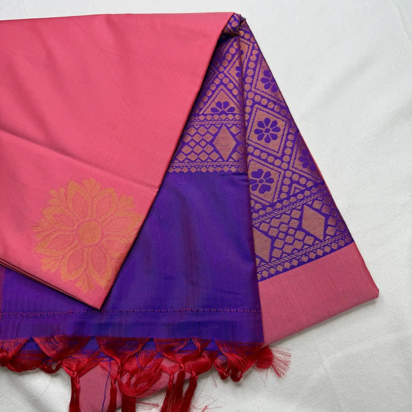 Dusty Rose & Violet – Soft Silk Saree with Floral Pallu -SKU: H4-003