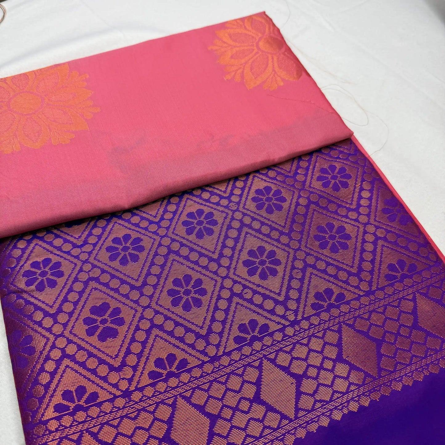 Dusty Rose & Violet – Soft Silk Saree with Floral Pallu -SKU: H4-003