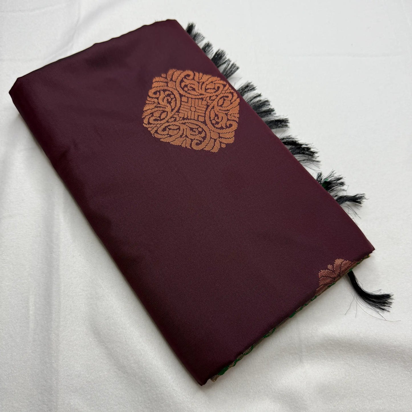 Wine Red & Emerald Green – Soft Silk Saree with Woven Pallu -SKU: H4-005