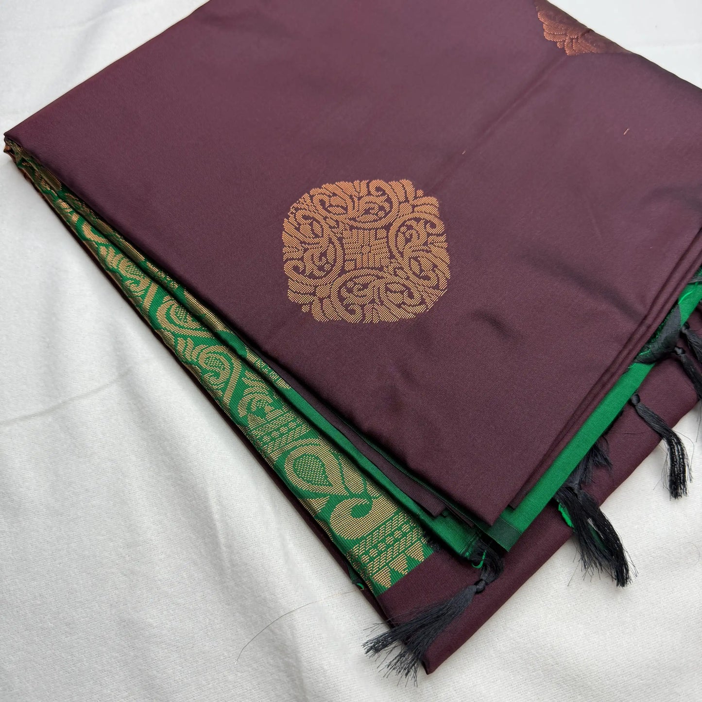 Wine Red & Emerald Green – Soft Silk Saree with Woven Pallu -SKU: H4-005