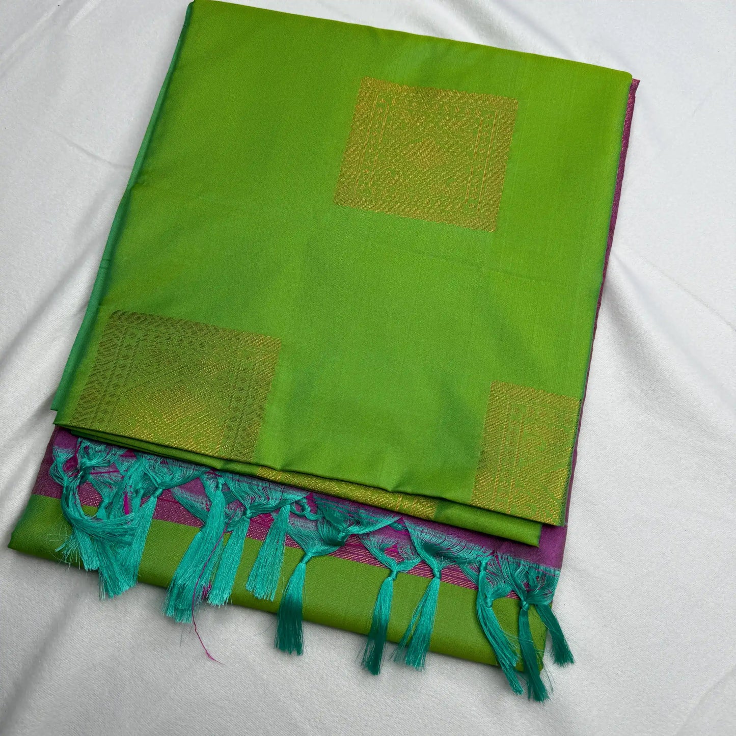 Lime Green & Fuchsia Pink – Soft Silk Saree with Floral Pallu -SKU: H4-008