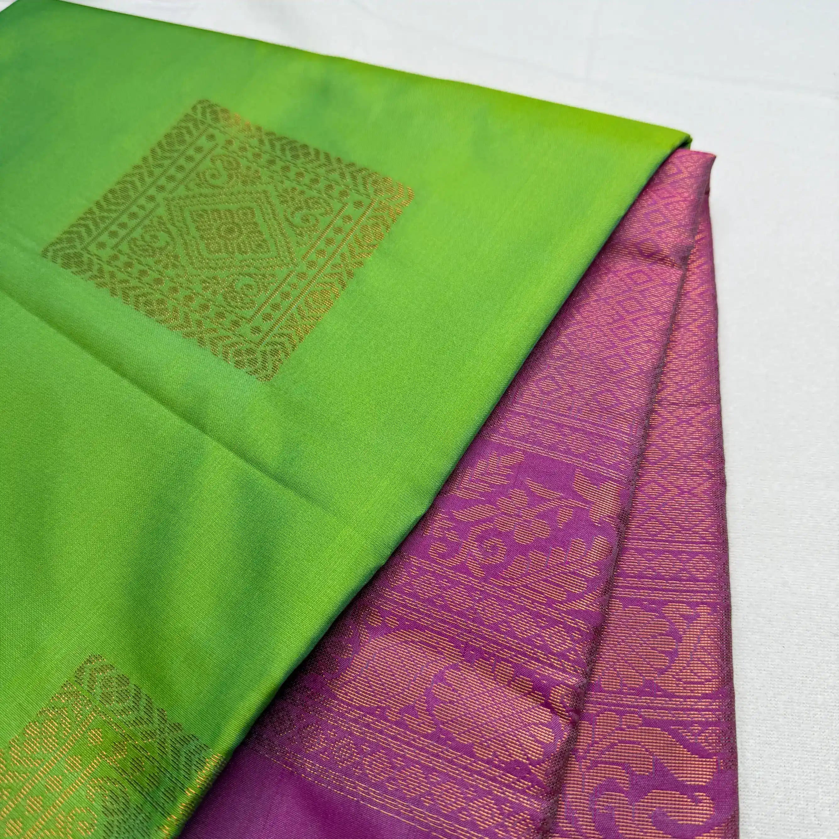 Lime Green & Fuchsia Pink – Soft Silk Saree with Floral Pallu -SKU: H4-008