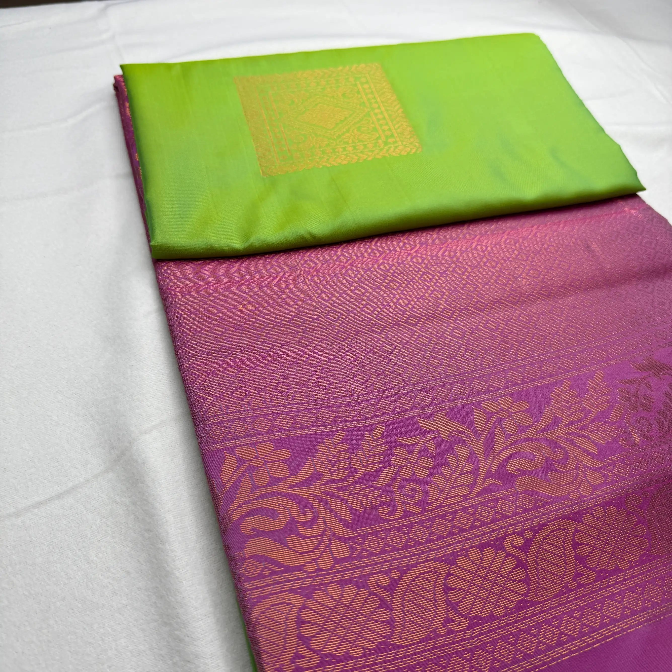 Lime Green & Fuchsia Pink – Soft Silk Saree with Floral Pallu -SKU: H4-008