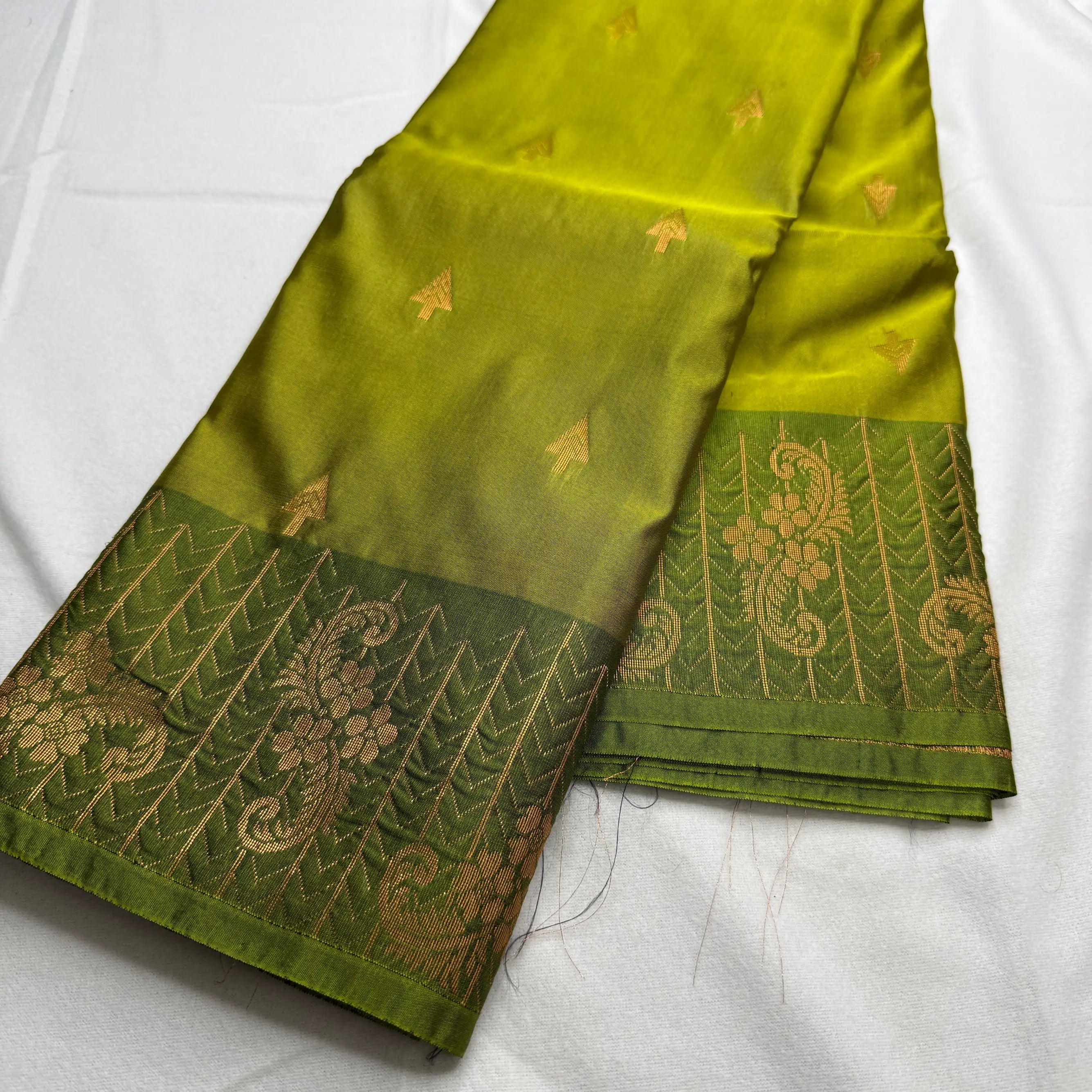 Light Green & Gold – Soft Silk Saree with Geometric Border -SKU: J1-003