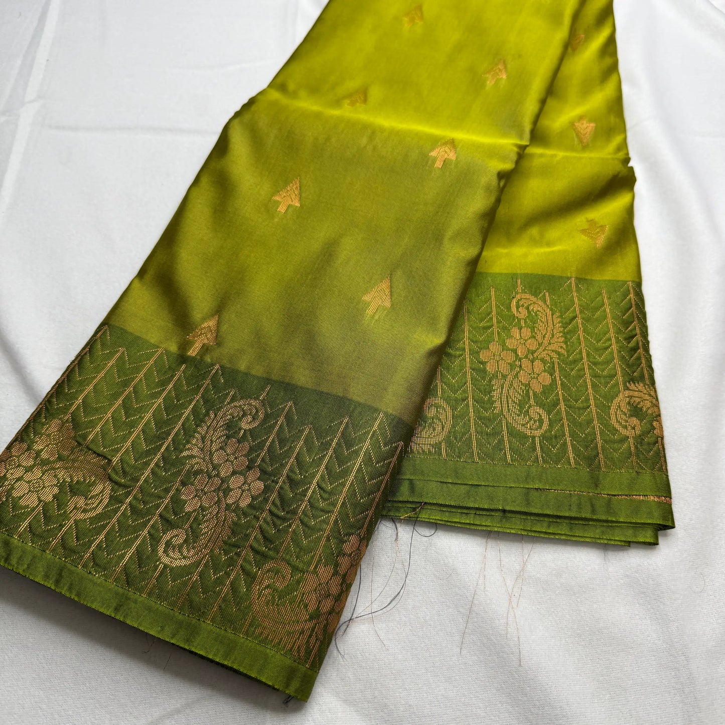Light Green & Gold – Soft Silk Saree with Geometric Border -SKU: J1-003