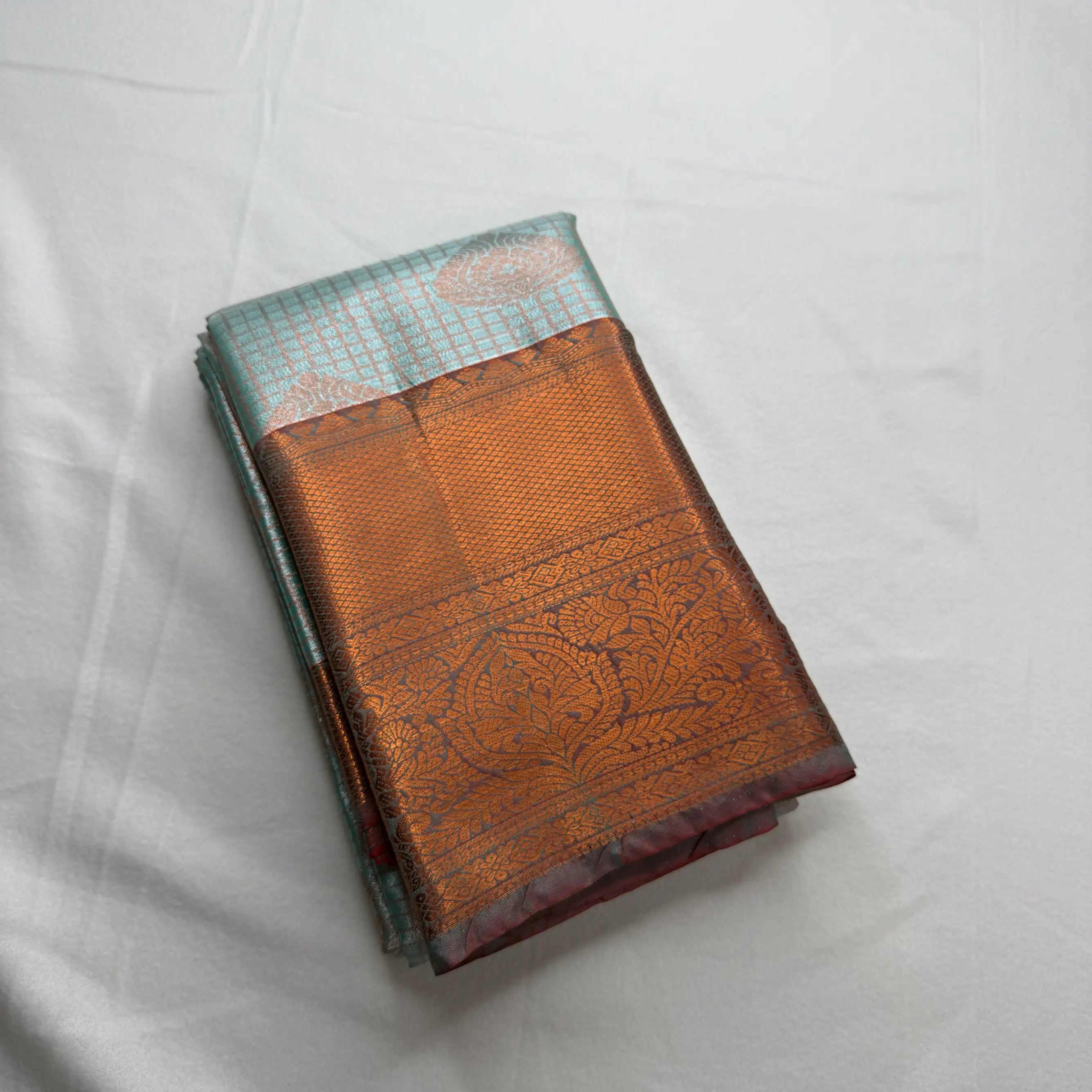 Light Blue & Copper Red – Soft Silk Saree with Woven Pallu -SKU: H1-001