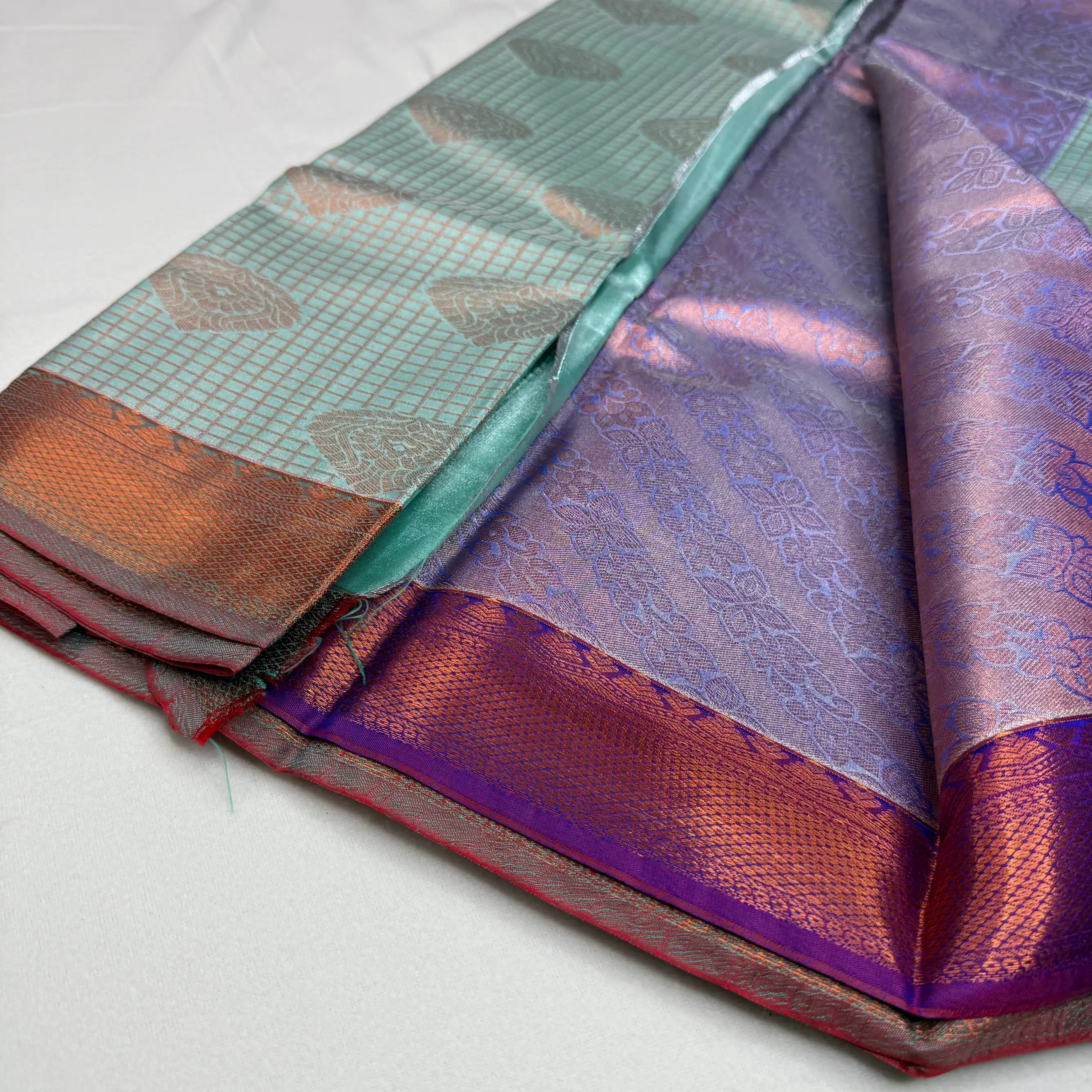 Light Blue & Copper Red – Soft Silk Saree with Woven Pallu -SKU: H1-001