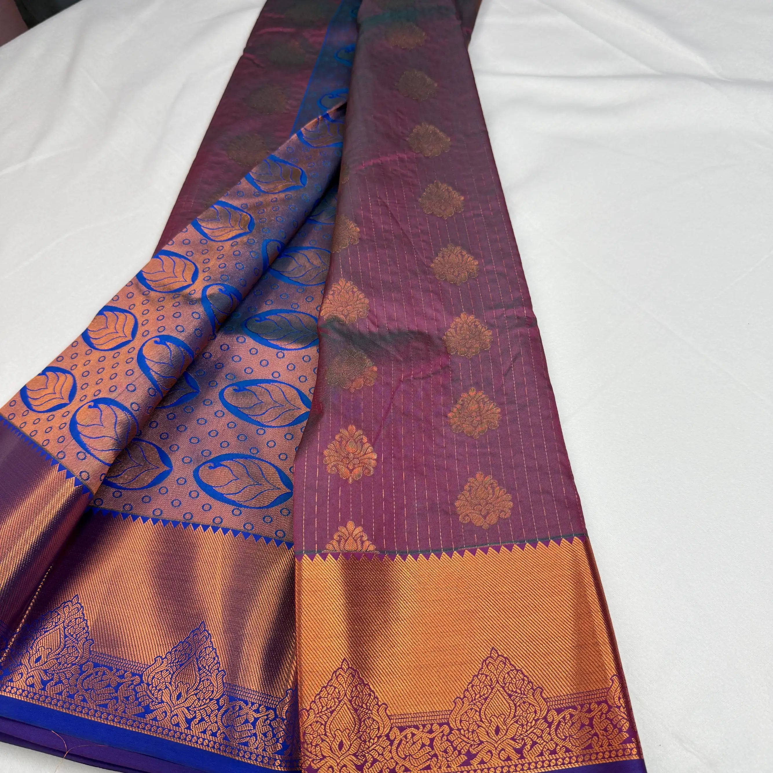 Wine Red & Gold – Soft Silk Saree with Woven Leaf Pallu -SKU: I1-002