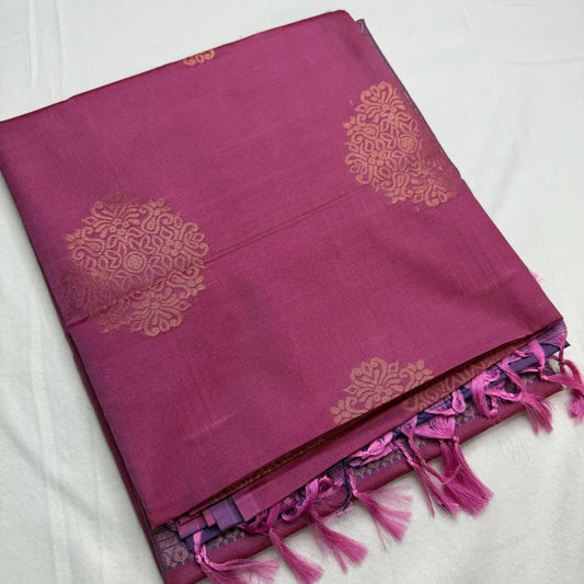 Royal Purple & Vibrant Pink – Soft Silk Saree with Floral Pallu -SKU: J1-002