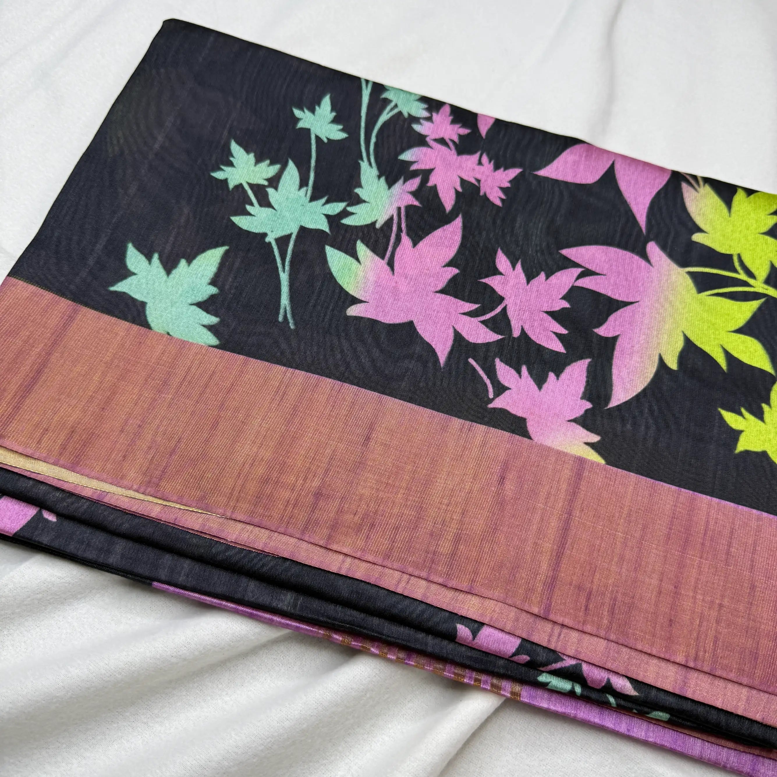 Black & Bronze – Tussar Saree with Floral Print -SKU: G3-001