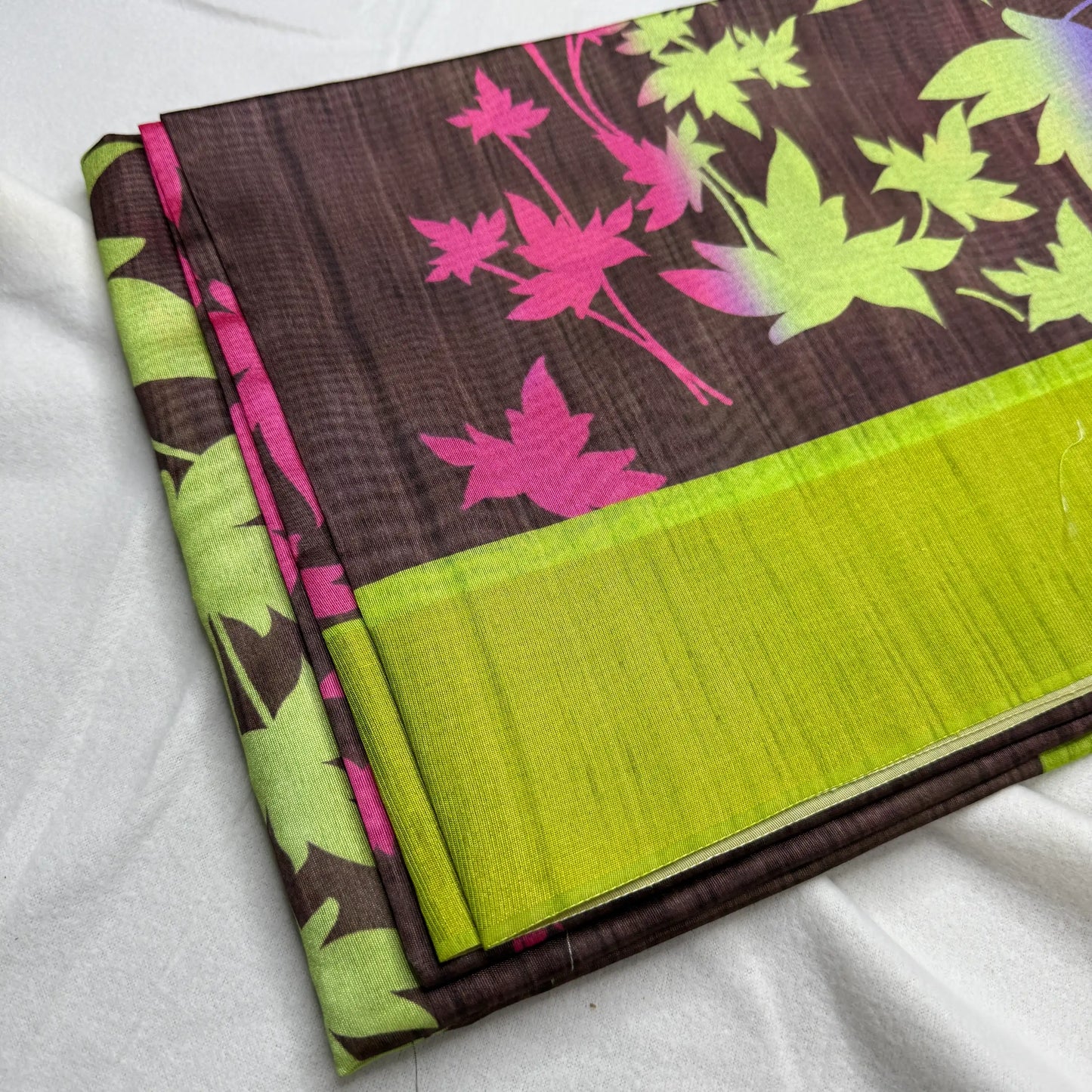 Black & Neon Green – Tussar Saree with Floral Print -SKU: G3-002