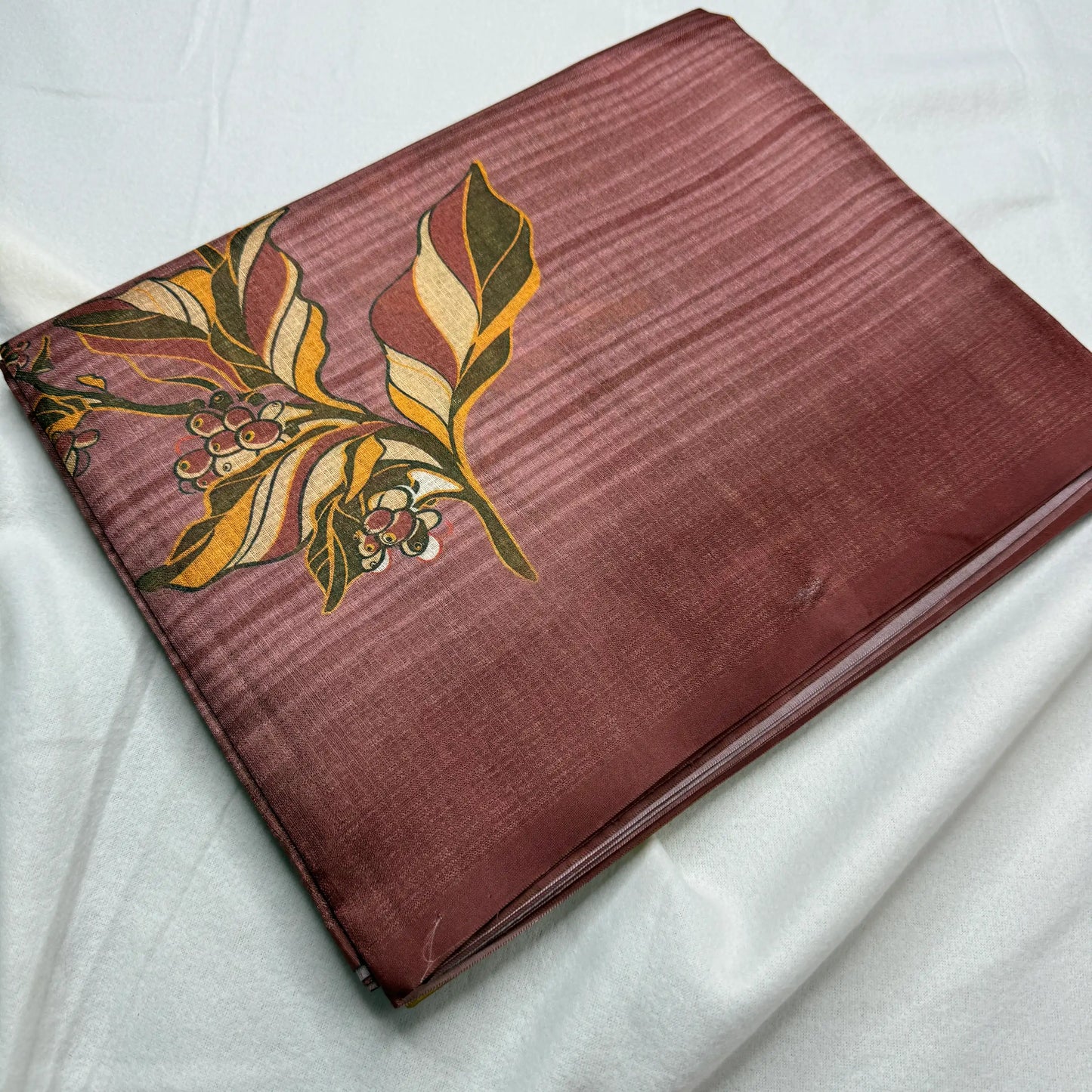 Ombre Wine & Gold – Cotton Saree with Leaf Print -SKU: E2-001