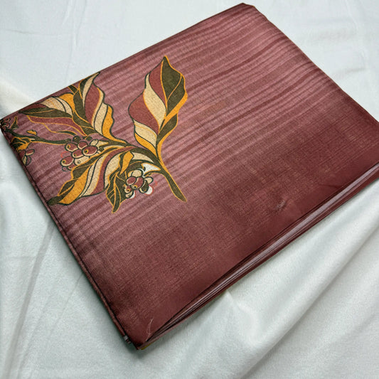 Ombre Wine & Gold – Cotton Saree with Leaf Print -SKU: E2-001