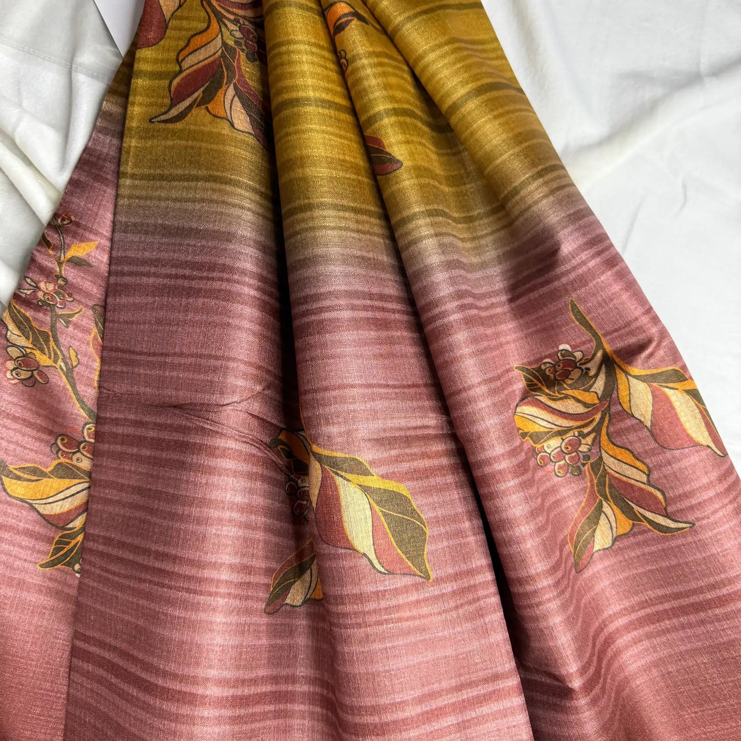 Ombre Wine & Gold – Cotton Saree with Leaf Print -SKU: E2-001