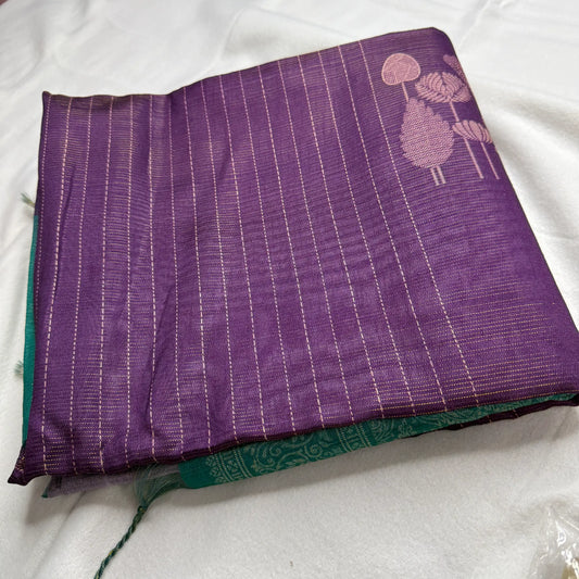 Aubergine & Teal – Handloom Saree with Paisley Pallu -SKU: G2-001