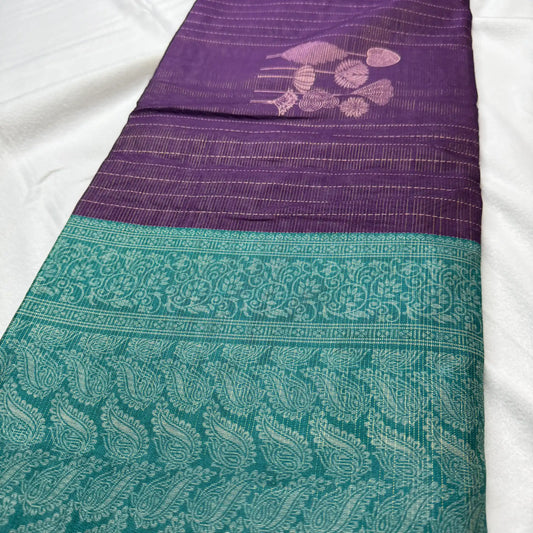 Aubergine & Teal – Handloom Saree with Paisley Pallu -SKU: G2-001
