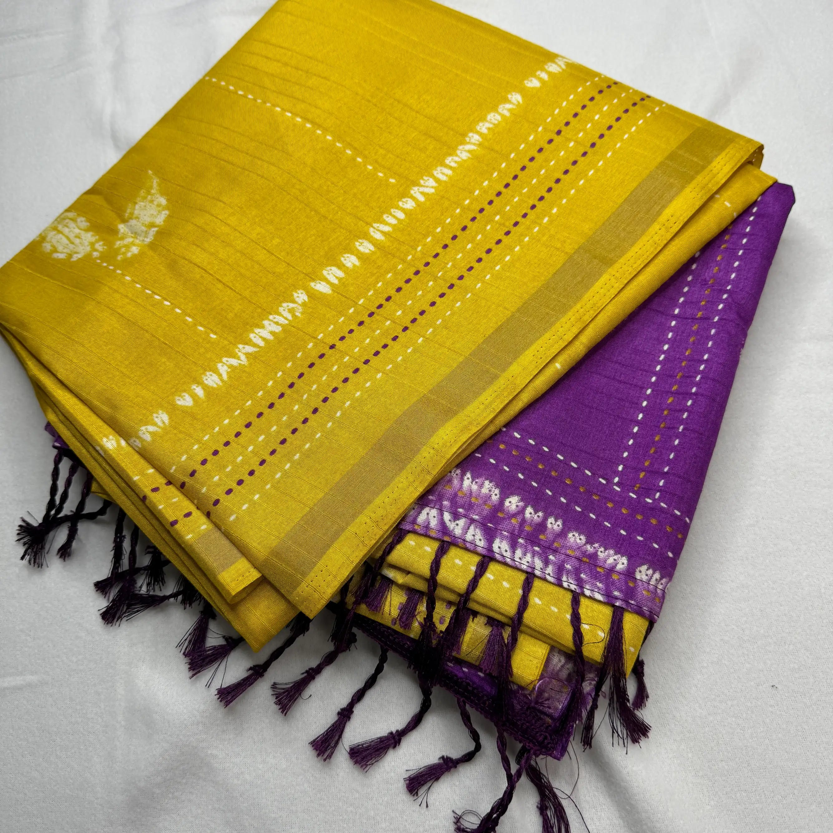 Vibrant Yellow & Purple – Handloom Silk Sarees -SKU: F3-001