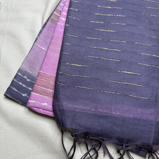 Ombre Purple – Raw Silk Saree with Striped Weave -SKU: F0-001