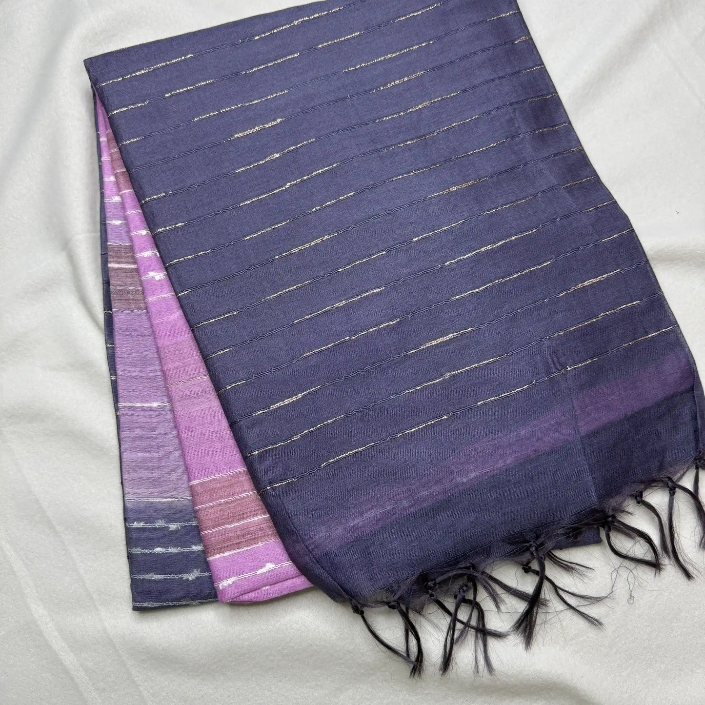 Ombre Purple – Raw Silk Saree with Striped Weave -SKU: F0-001