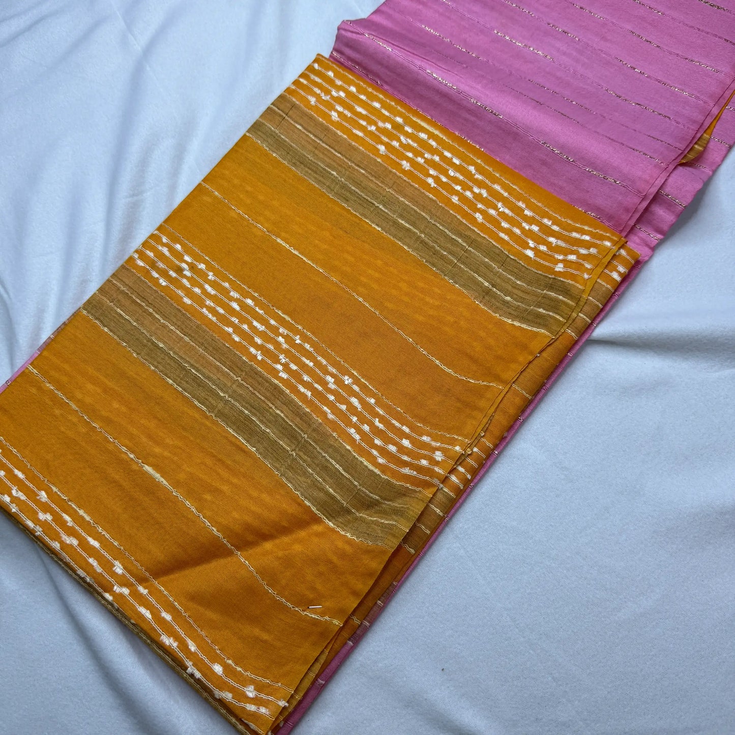 Hot Pink & Rust Orange – Linen Silk Sarees with Striped Weave -SKU: F0-002