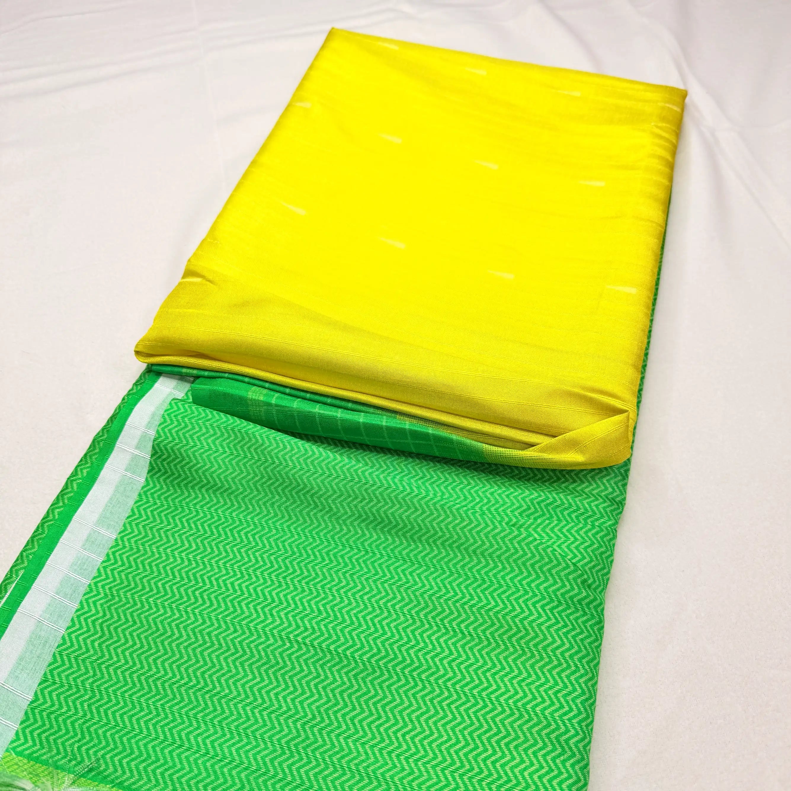 Royal Yellow & Green – Handloom Saree with Ikat Pallu and Geometric Body - G1-002