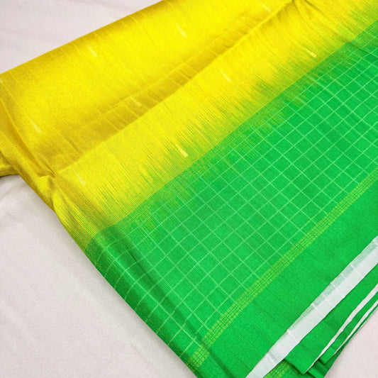 Royal Yellow & Green – Handloom Saree with Ikat Pallu and Geometric Body - G1-002