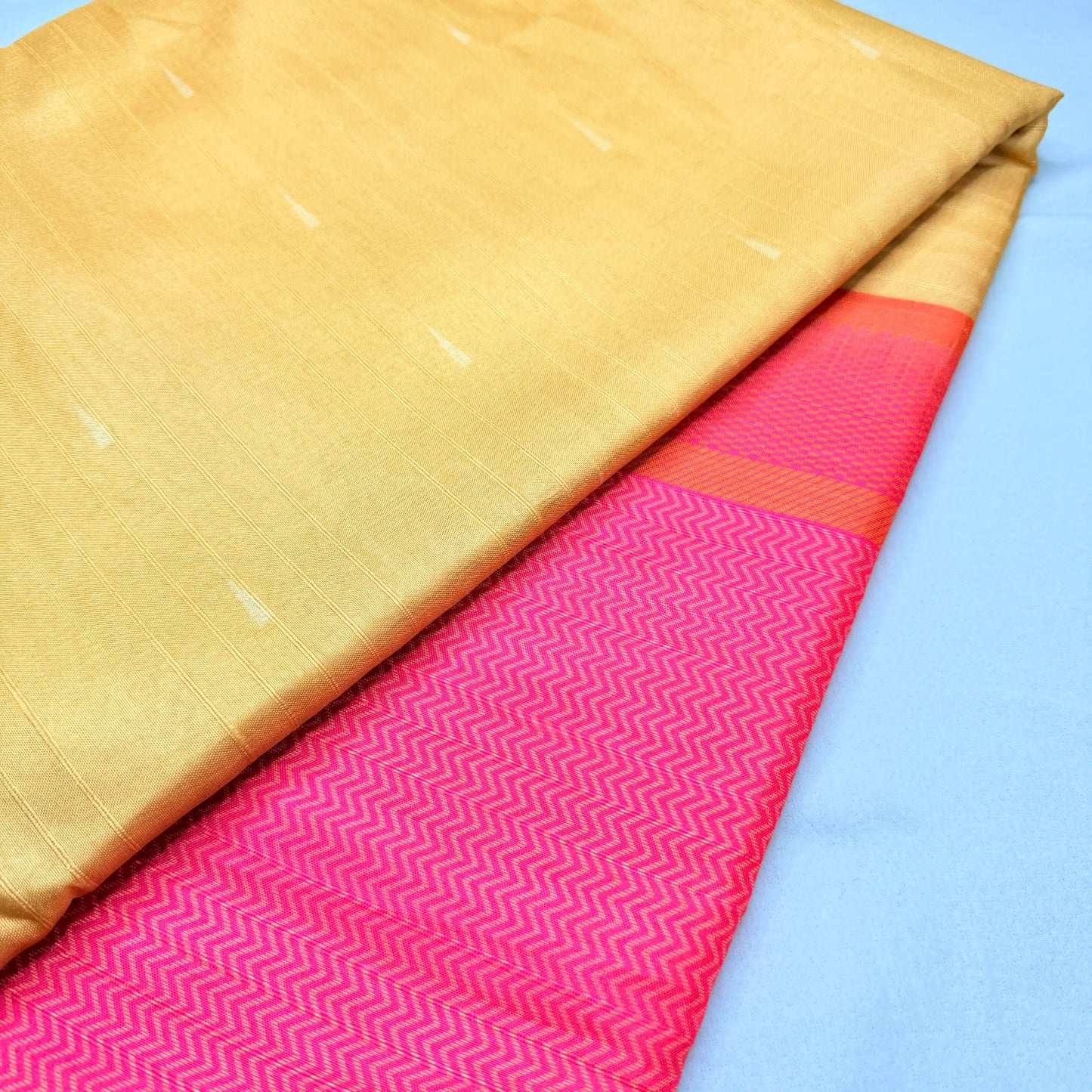 Royal Yellow & Pink – Handloom Saree with Checked Pallu and Striped Body | G1-001