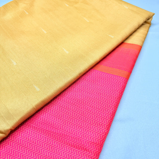 Royal Yellow & Pink – Handloom Saree with Checked Pallu and Striped Body | G1-001
