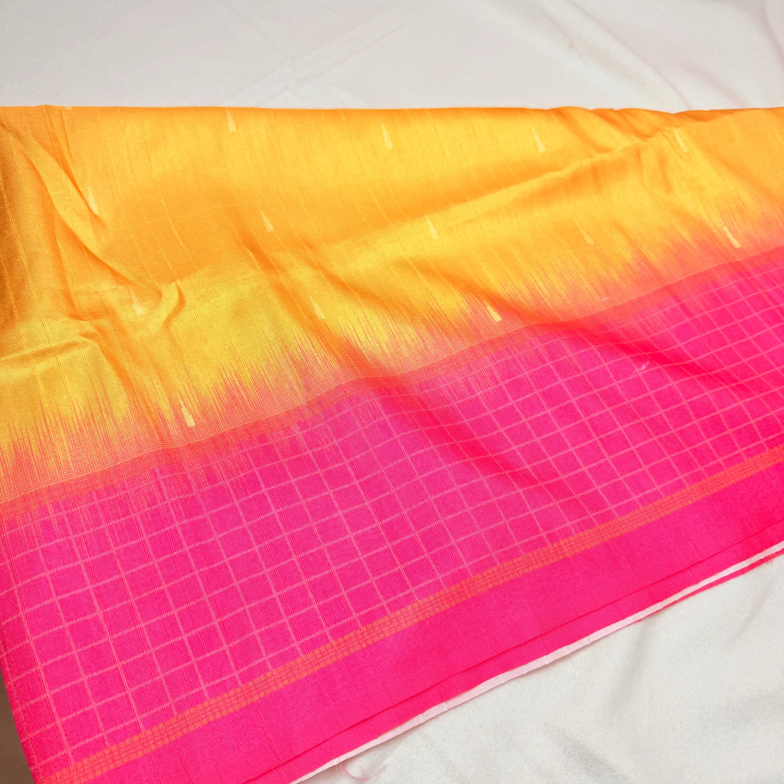 Royal Yellow & Pink – Handloom Saree with Checked Pallu and Striped Body | G1-001