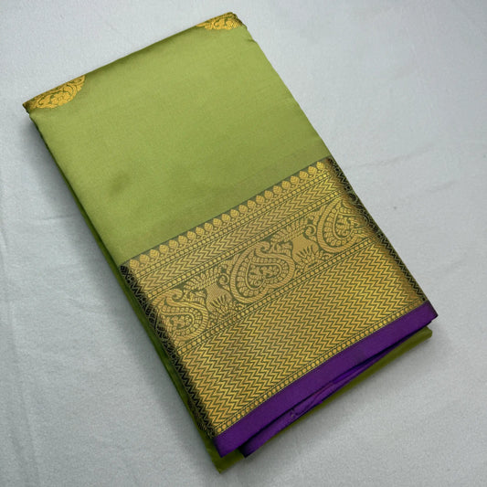 Pastel Green & Gold – Soft Silk Saree with Paisley Border -SKU: J0-001