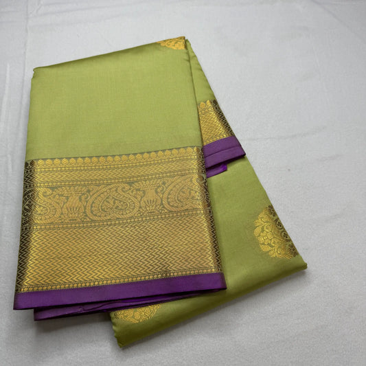 Pastel Green & Gold – Soft Silk Saree with Paisley Border -SKU: J0-001