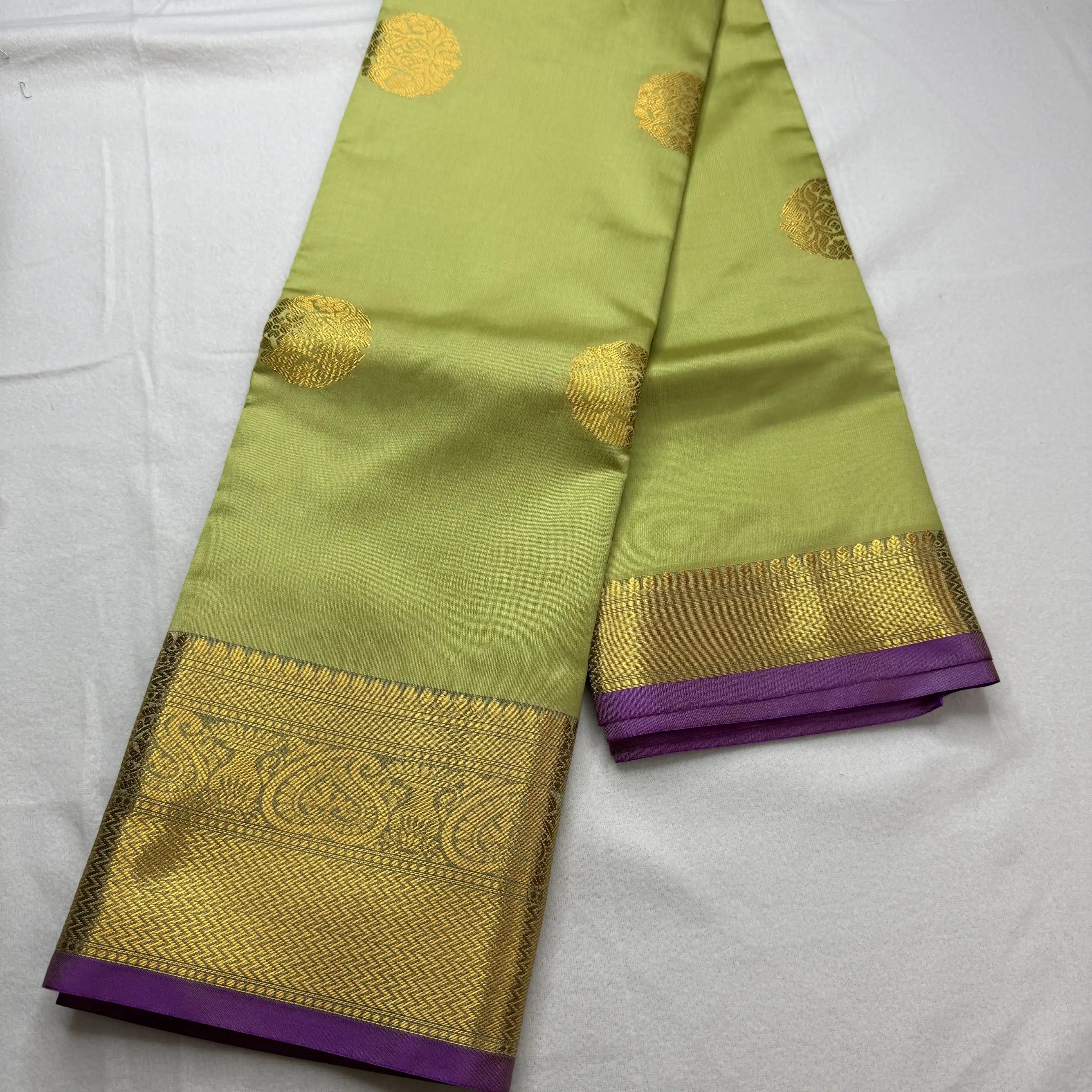 Pastel Green & Gold – Soft Silk Saree with Paisley Border -SKU: J0-001