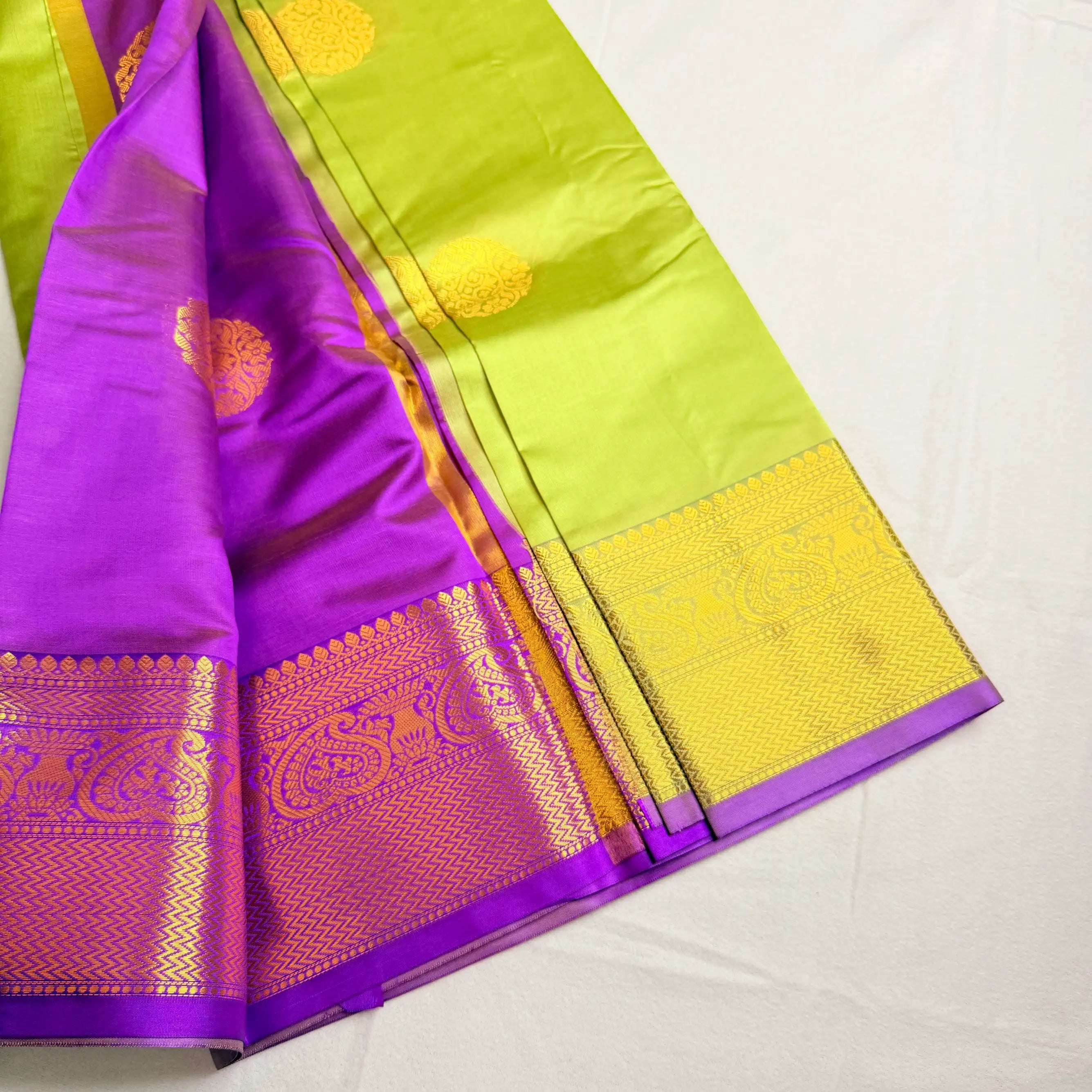 Pastel Green & Gold – Soft Silk Saree with Paisley Border -SKU: J0-001