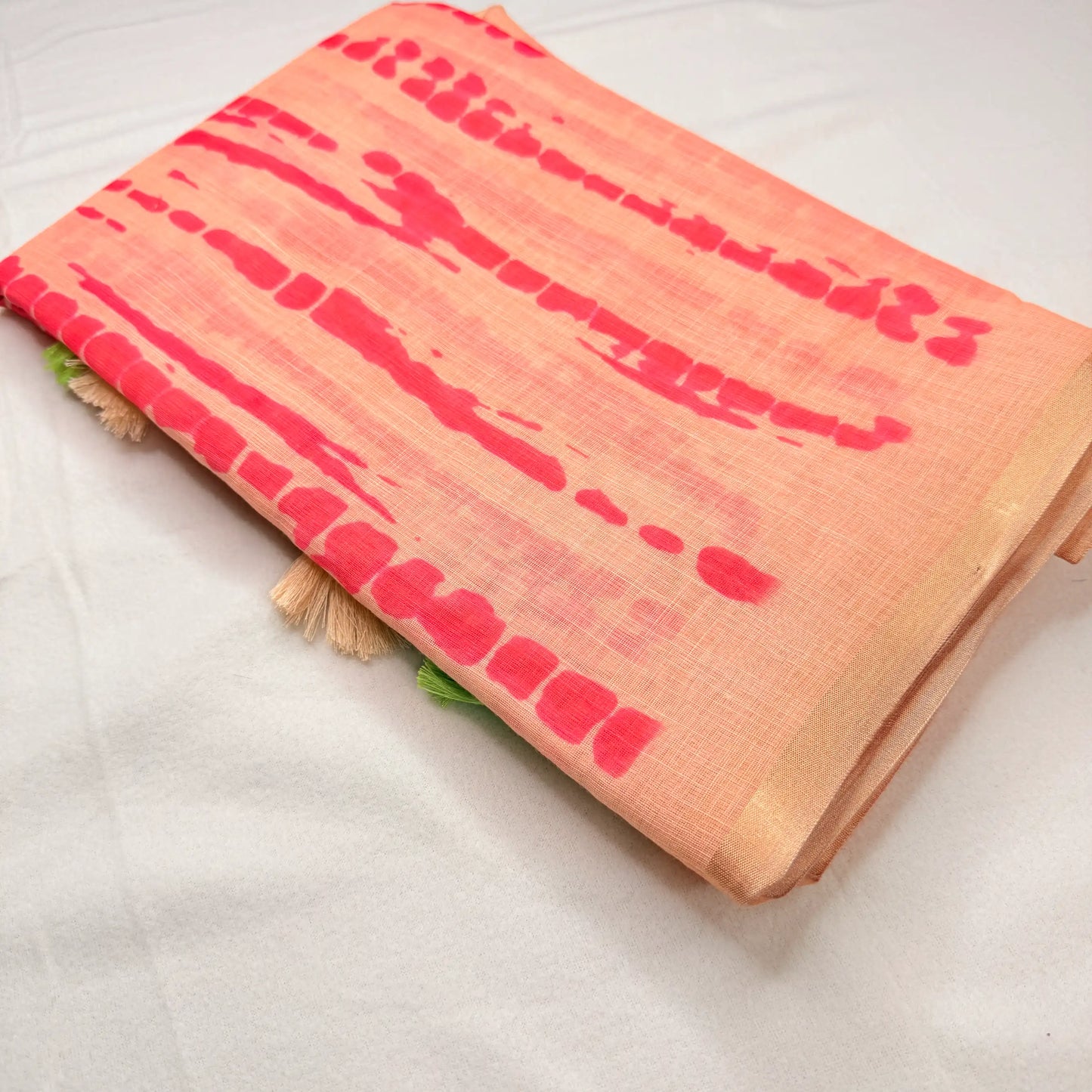 Peach & Pink – Cotton Saree with Tie-Dye Print -SKU: I0-005
