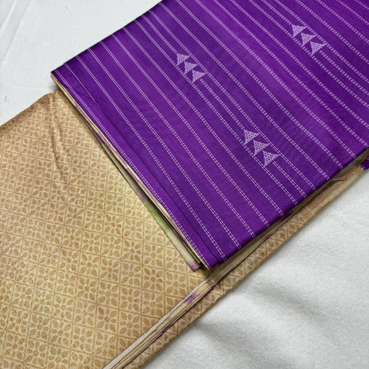 Royal Plum & Beige – Handloom Saree with Ikat Pallu and Geometric Body - H0-002