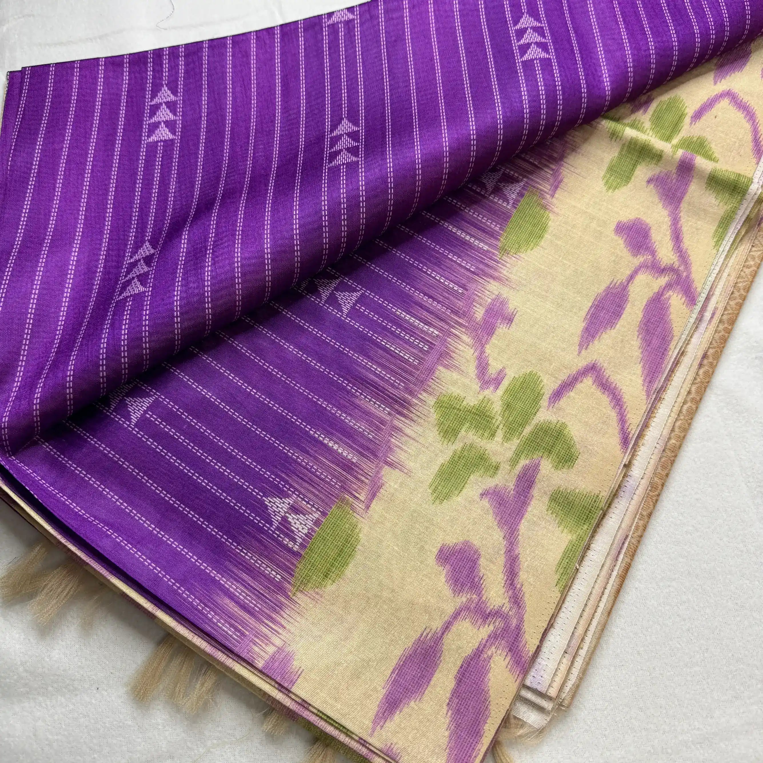 Royal Plum & Beige – Handloom Saree with Ikat Pallu and Geometric Body - H0-002