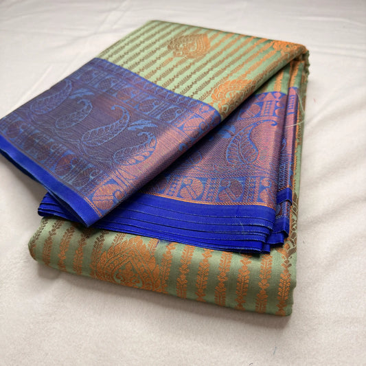 Serene Green & Blue – Semi Silk Saree with Paisley Pallu -SKU: P1-004