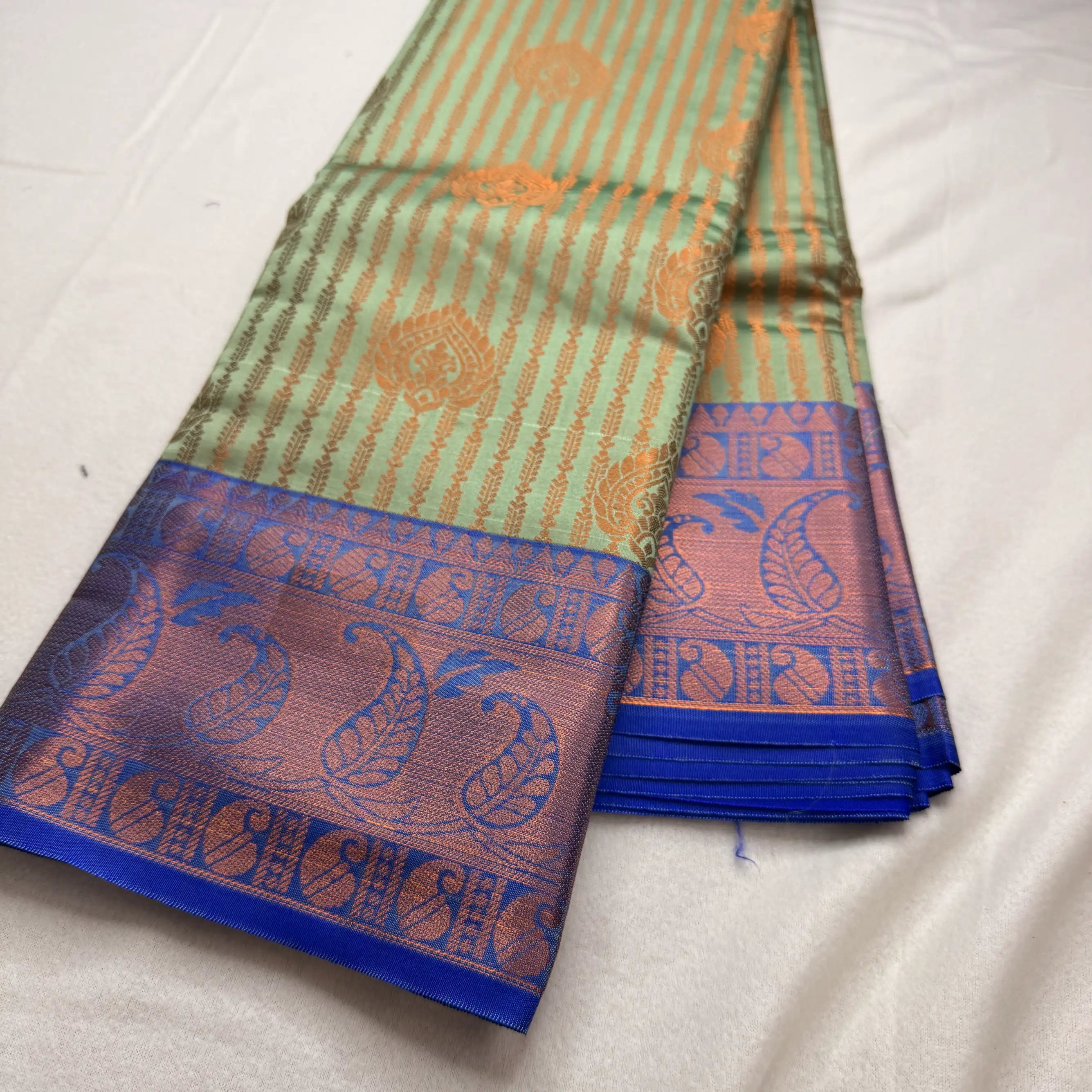Serene Green & Blue – Semi Silk Saree with Paisley Pallu -SKU: P1-004