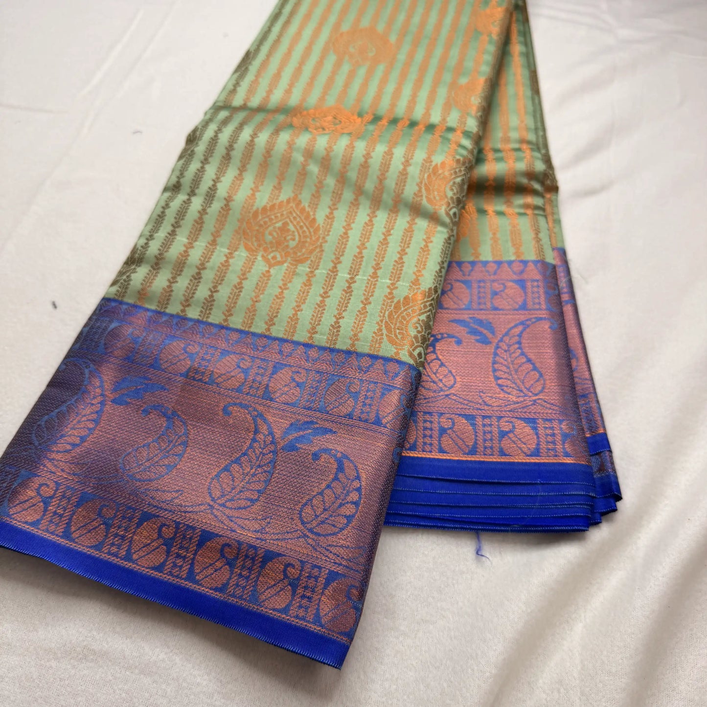 Serene Green & Blue – Semi Silk Saree with Paisley Pallu -SKU: P1-004