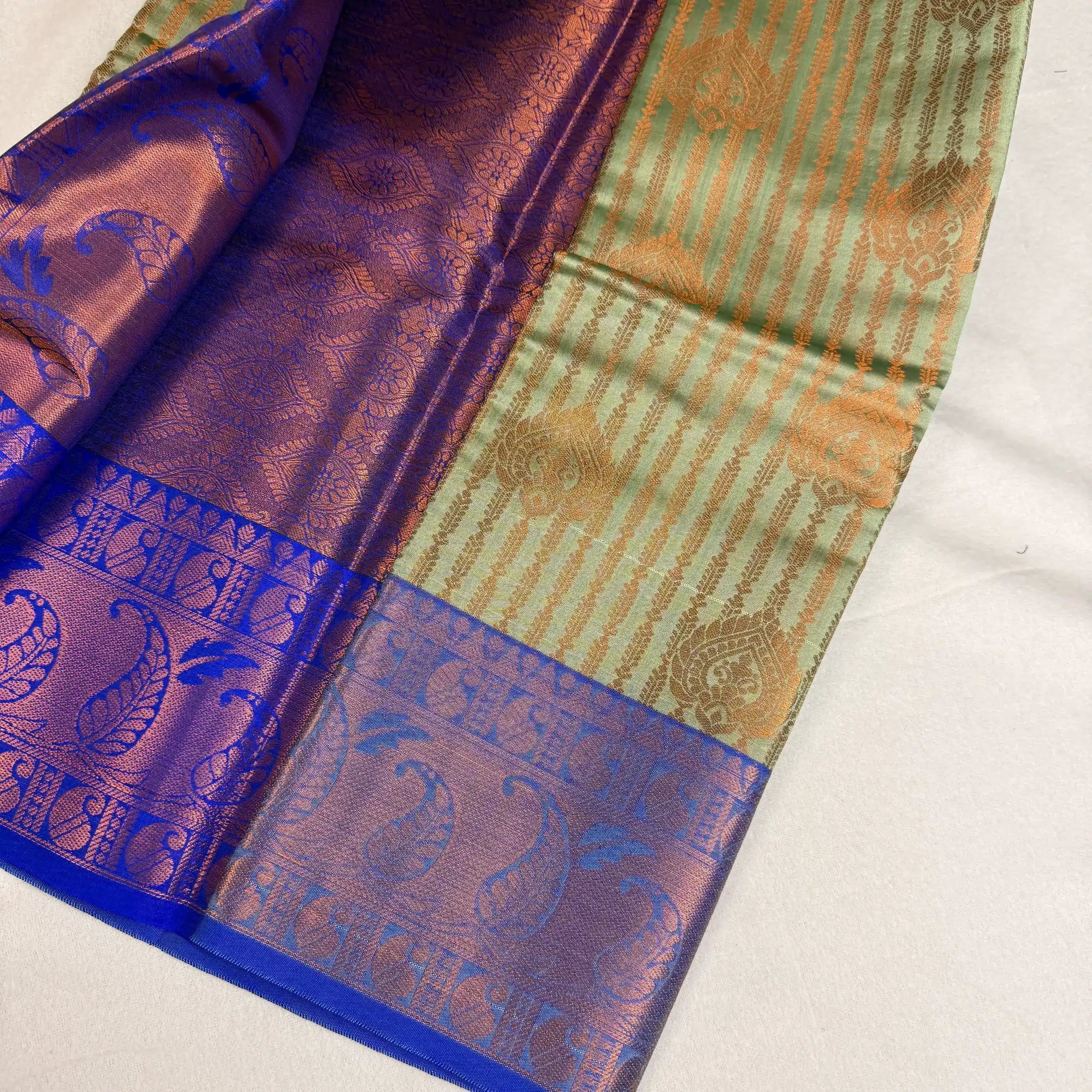 Serene Green & Blue – Semi Silk Saree with Paisley Pallu -SKU: P1-004
